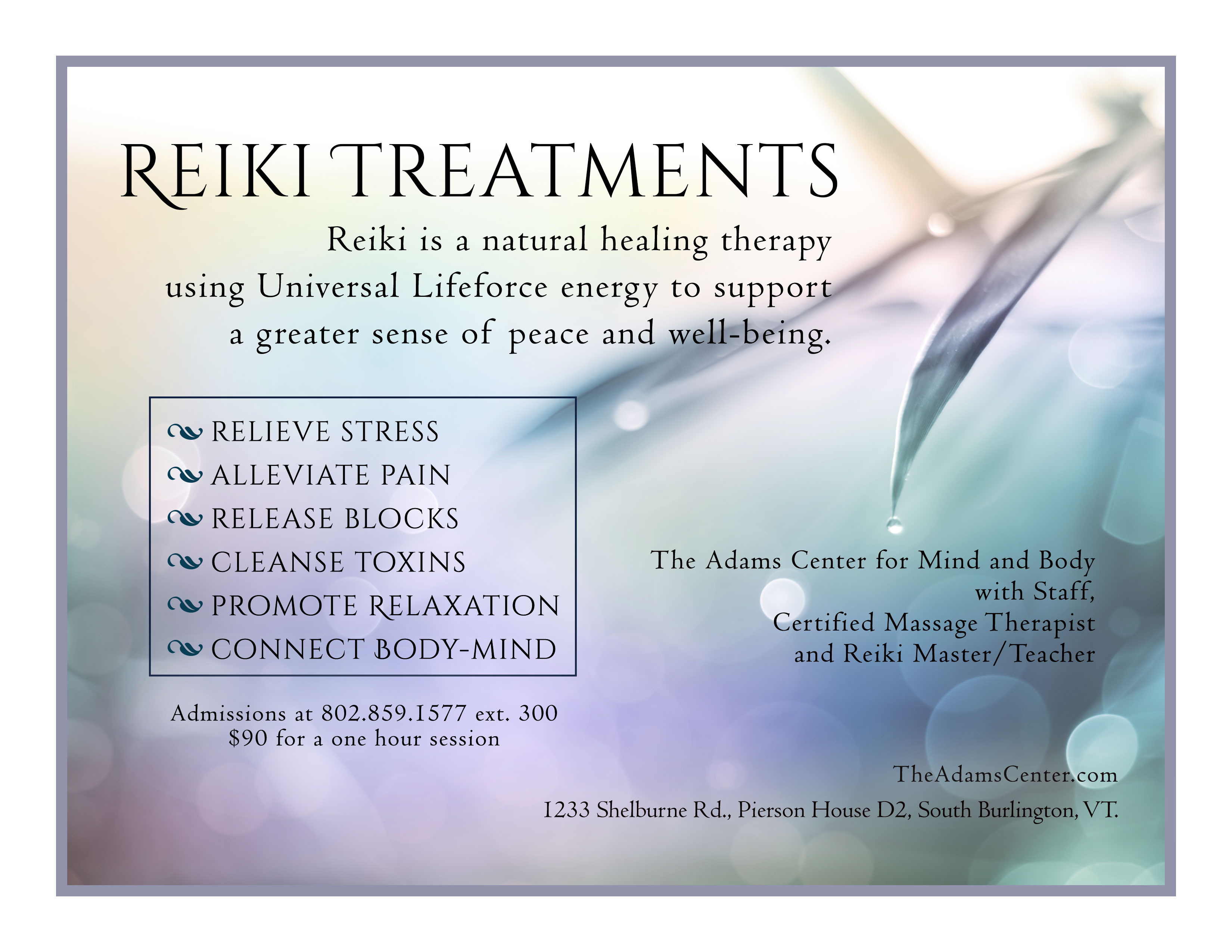 Reiki Treatments The Adams Center For Mind And Body